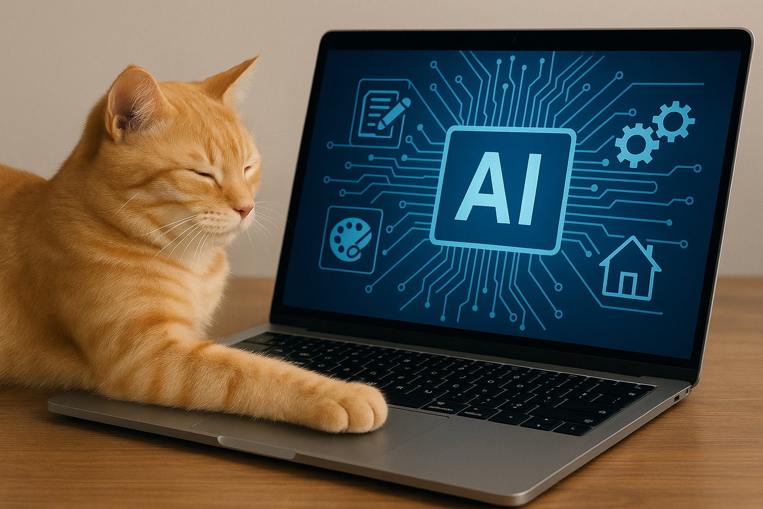 猫とPCのイラスト